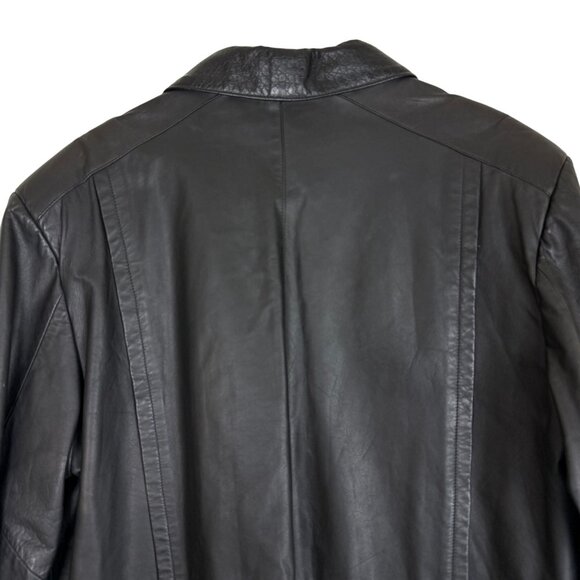 Vtg 70s Black Leather Coat XL Croc Embossed Trim Leathers by New England USA - Picture 8 of 12